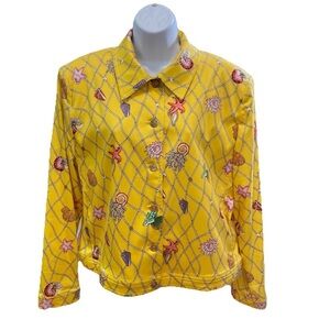 St John Sport by Marie Gray Womens Seashell Stretch Jacket Sz L Yellow Button Up
